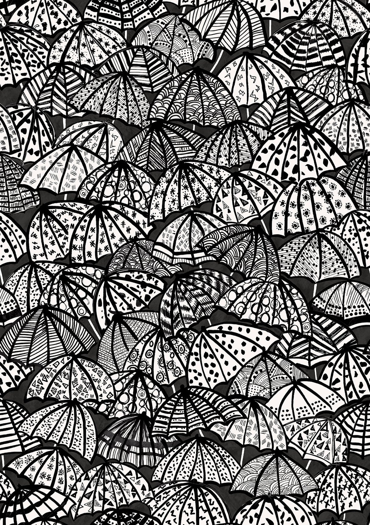Dara Black Jolly Brollies Wallpaper with Graphic Umbrella Motif - ohpopsi CEP50113W