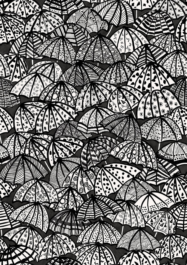 Dara Black Jolly Brollies Wallpaper with Graphic Umbrella Motif - ohpopsi CEP50113W