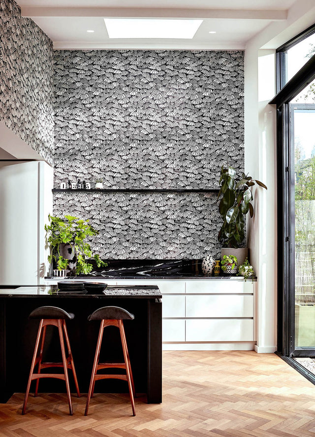 Dara Black Jolly Brollies Wallpaper with Graphic Umbrella Motif - ohpopsi CEP50113W