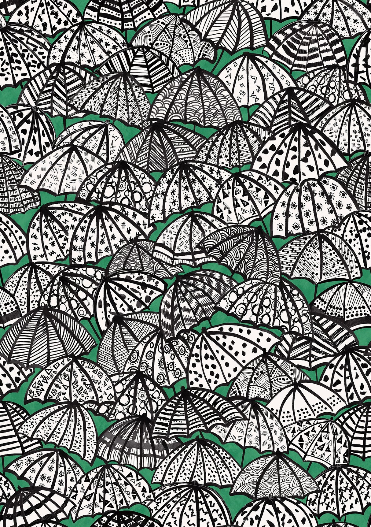 Dara Green Jolly Brollies Wallpaper with Geometric Umbrella Motif - ohpopsi CEP50114W