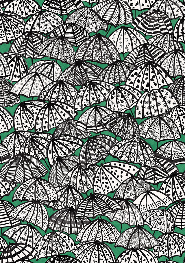 Dara Green Jolly Brollies Wallpaper with Geometric Umbrella Motif - ohpopsi CEP50114W