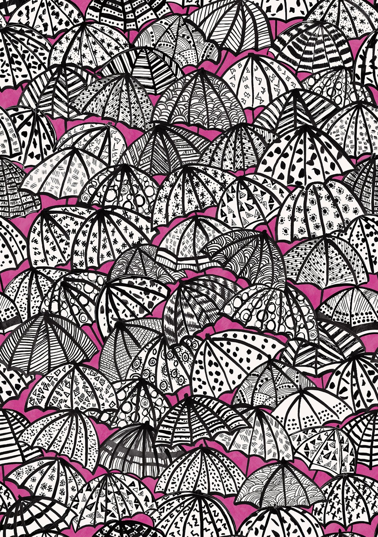 Dara Raspberry Jolly Brollies Wallpaper with Bohemian Geometric Graphics - ohpopsi CEP50115W