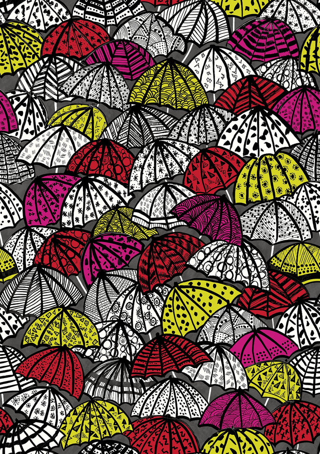 Dara Red Jolly Brollies Wallpaper with Geometric Graphic Umbrella Motif - ohpopsi CEP50116W