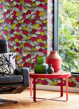Dara Red Jolly Brollies Wallpaper with Geometric Graphic Umbrella Motif - ohpopsi CEP50116W