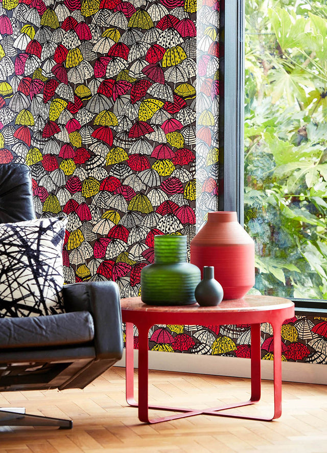 Dara Red Jolly Brollies Wallpaper with Geometric Graphic Umbrella Motif - ohpopsi CEP50116W