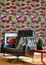 Dara Red Jolly Brollies Wallpaper with Geometric Graphic Umbrella Motif - ohpopsi CEP50116W