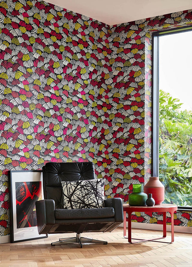 Dara Red Jolly Brollies Wallpaper with Geometric Graphic Umbrella Motif - ohpopsi CEP50116W