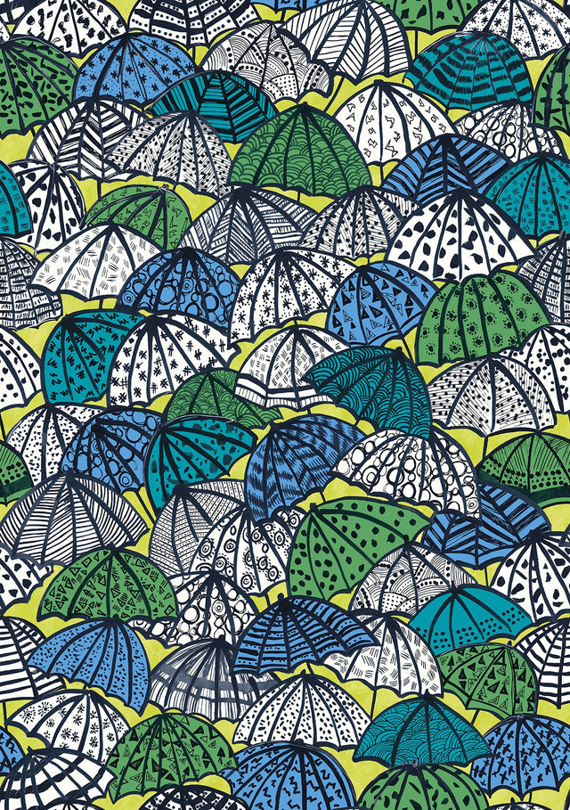Dara Chartreuse Jolly Brollies Wallpaper with Geometric Graphics Pattern, Bohemian Style - CEP50117W