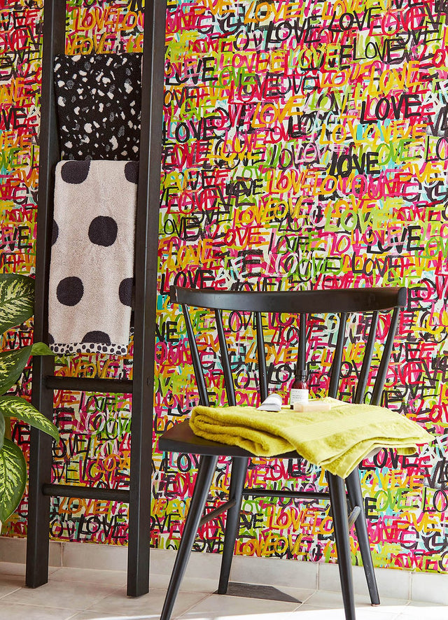 Indio Chartreuse Love Scribble Wallpaper with Graphic Graffiti Multicolor Novelty - CEP50119W