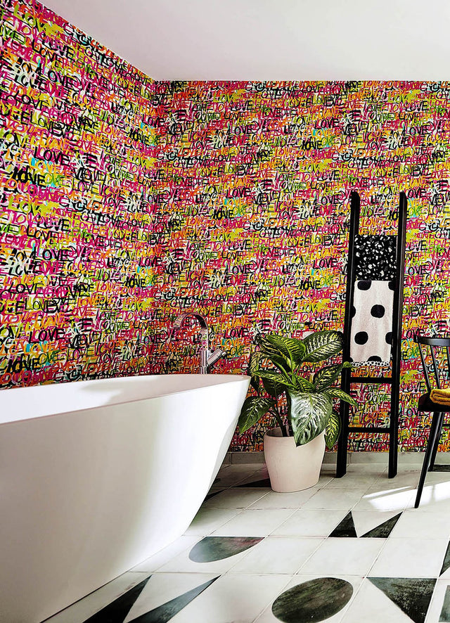 Indio Chartreuse Love Scribble Wallpaper with Graphic Graffiti Multicolor Novelty - CEP50119W