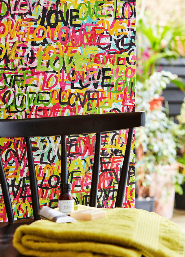 Indio Chartreuse Love Scribble Wallpaper with Graphic Graffiti Multicolor Novelty - CEP50119W