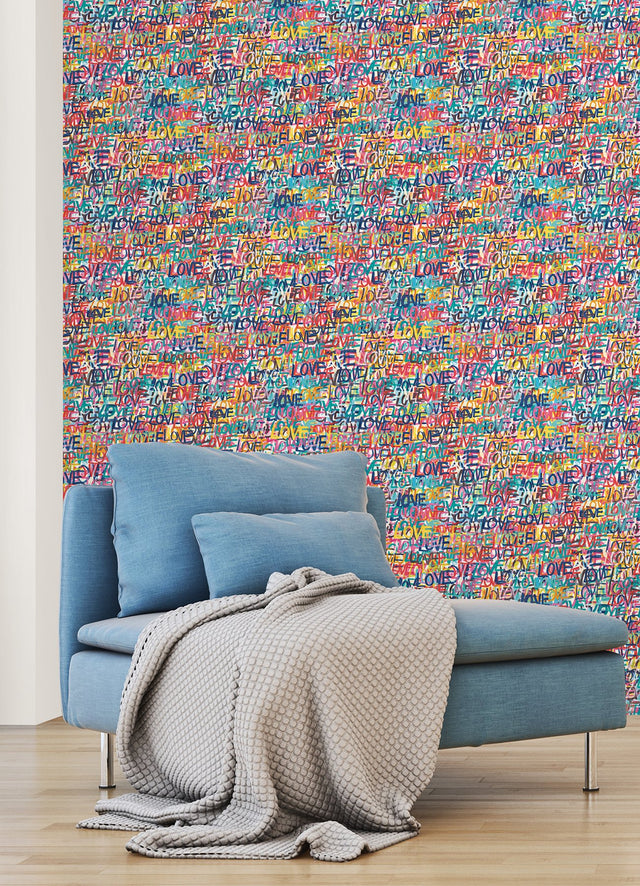 Indio Multicolor Love Scribble Wallpaper with Eclectic Novelty Graphics - ohpopsi CEP50120W