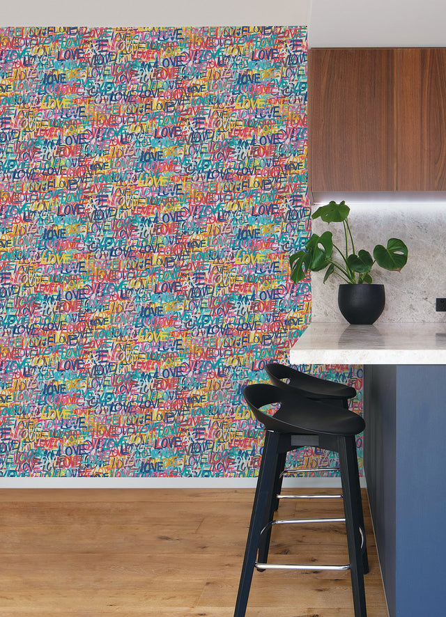 Indio Multicolor Love Scribble Wallpaper with Eclectic Novelty Graphics - ohpopsi CEP50120W