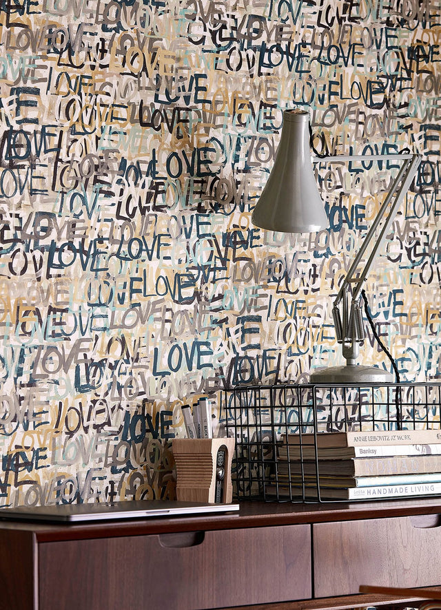 Indio Neutral Love Scribble Wallpaper with Eclectic Graphics Novelty Pattern - CEP50121W