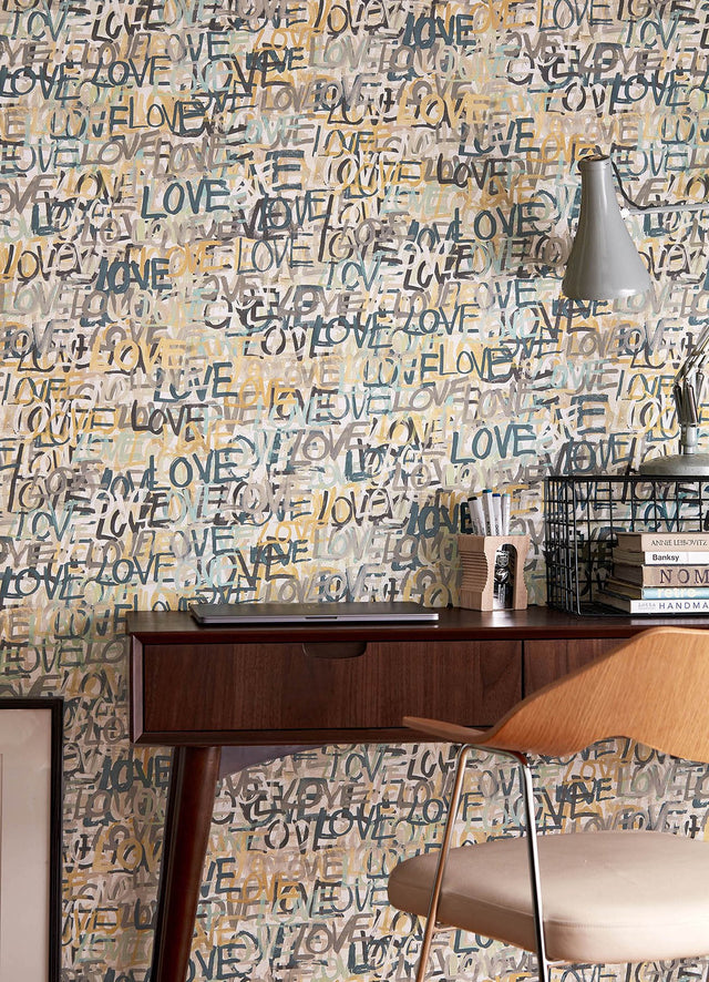 Indio Neutral Love Scribble Wallpaper with Eclectic Graphics Novelty Pattern - CEP50121W