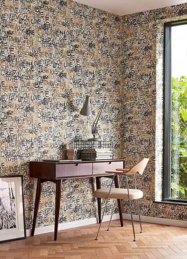 Indio Neutral Love Scribble Wallpaper with Eclectic Graphics Novelty Pattern - CEP50121W