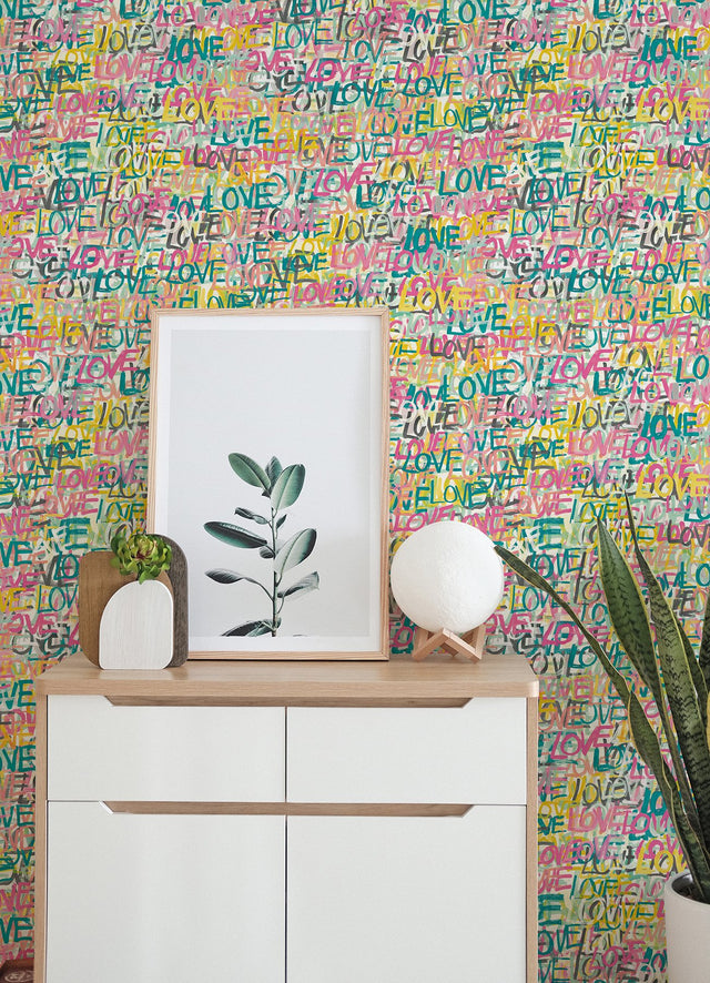 Indio Pastel Love Scribble Wallpaper with Graffiti Neon Script - ohpopsi CEP50122W