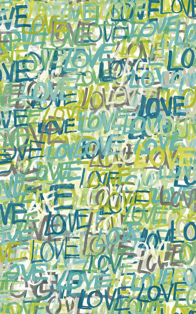 Indio Teal Love Scribble Wallpaper with Graffiti Graphics in Eclectic Style - CEP50123W