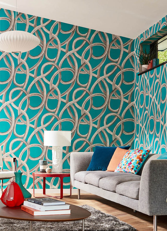 Calix Turquoise Twisted Geo Wallpaper with Abstract Feature Wall Style - CEP50124W