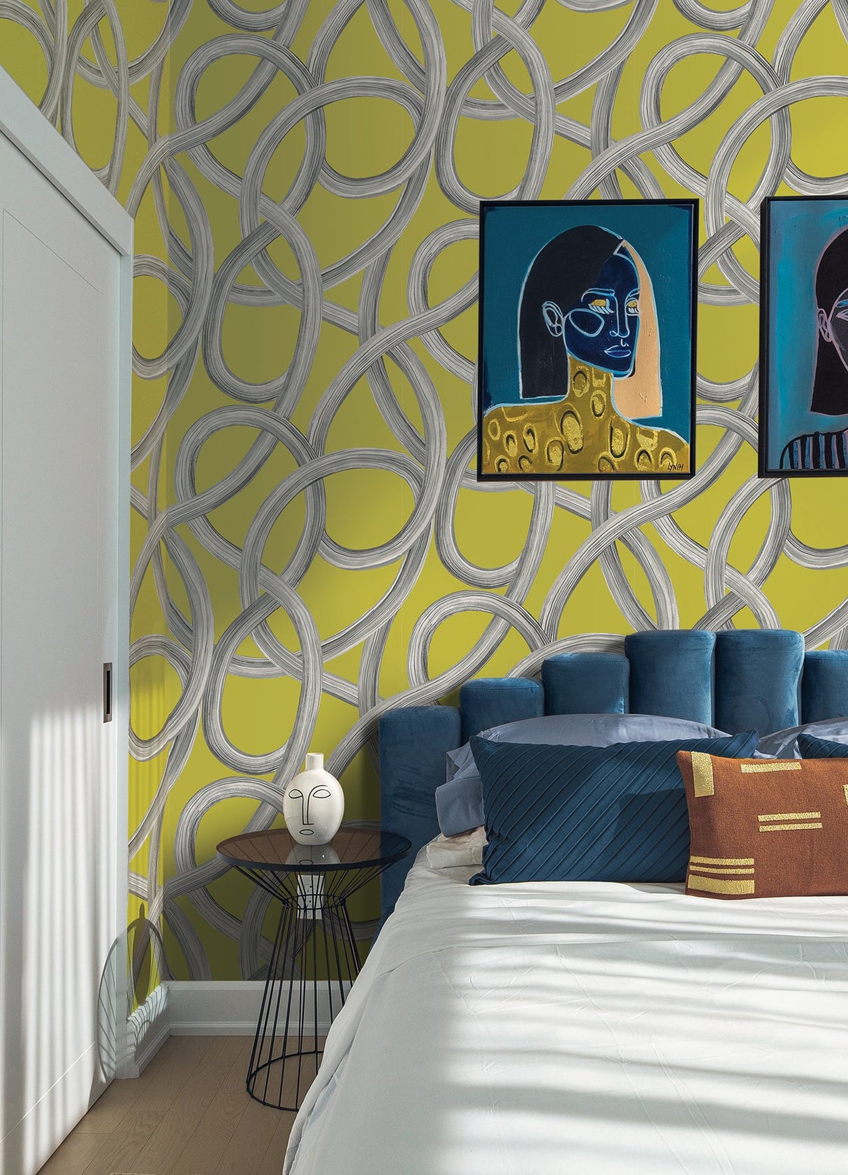 Calix Chartreuse Twisted Geo Wallpaper with Abstract Feature Wall Pattern - ohpopsi CEP50125W