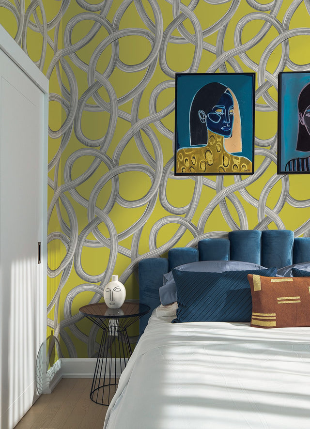 Calix Chartreuse Twisted Geo Wallpaper with Abstract Feature Wall Pattern - ohpopsi CEP50125W