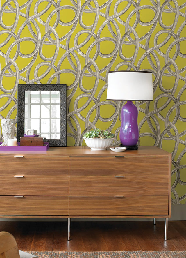 Calix Chartreuse Twisted Geo Wallpaper with Abstract Feature Wall Pattern - ohpopsi CEP50125W