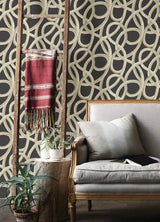 Calix Black Twisted Geo Wallpaper with Abstract Feature Wall Brushstroke Pattern - ohpopsi CEP50126W