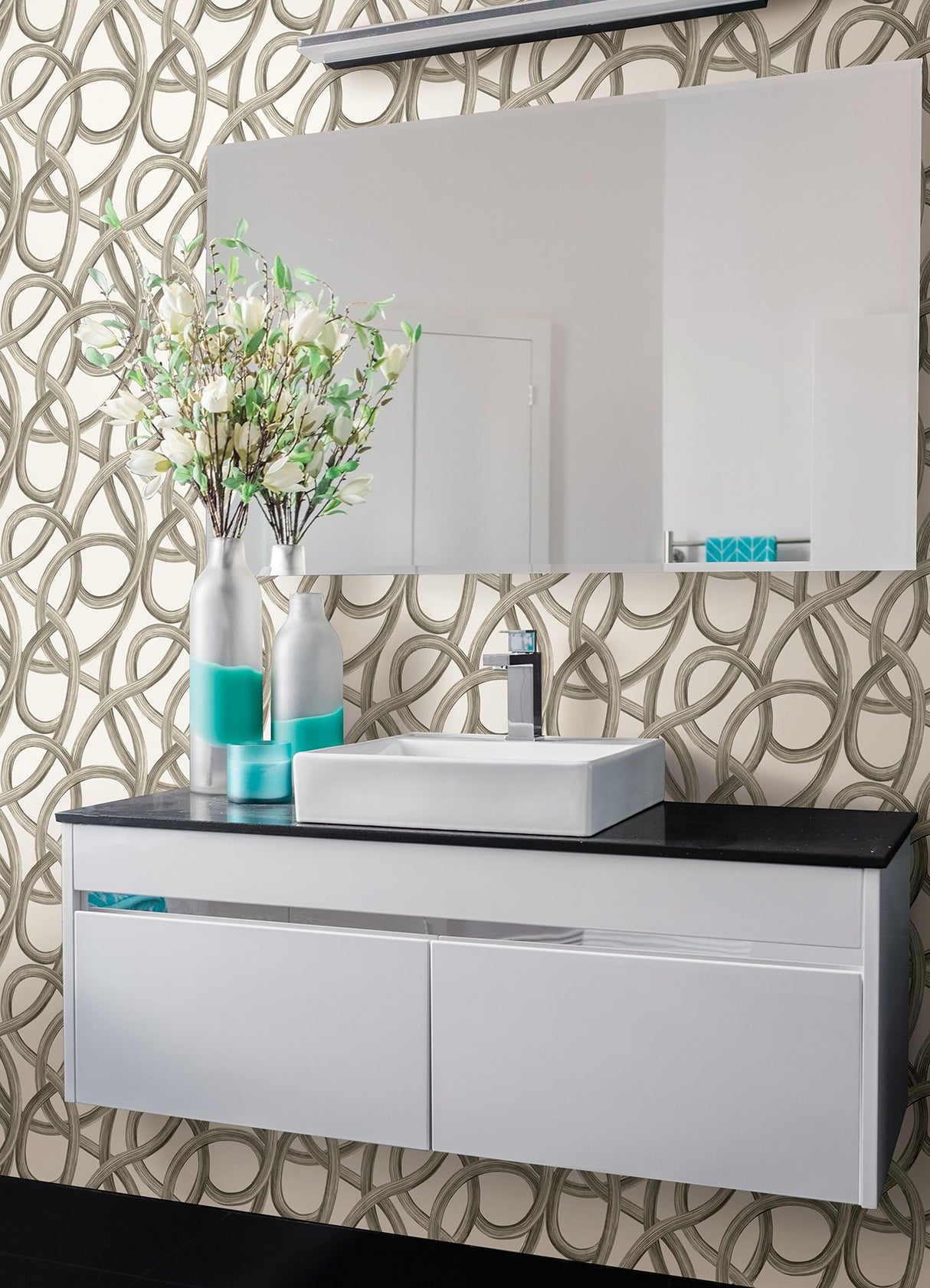 Calix White Twisted Geo Wallpaper with Abstract Feature Wall Style - CEP50127W