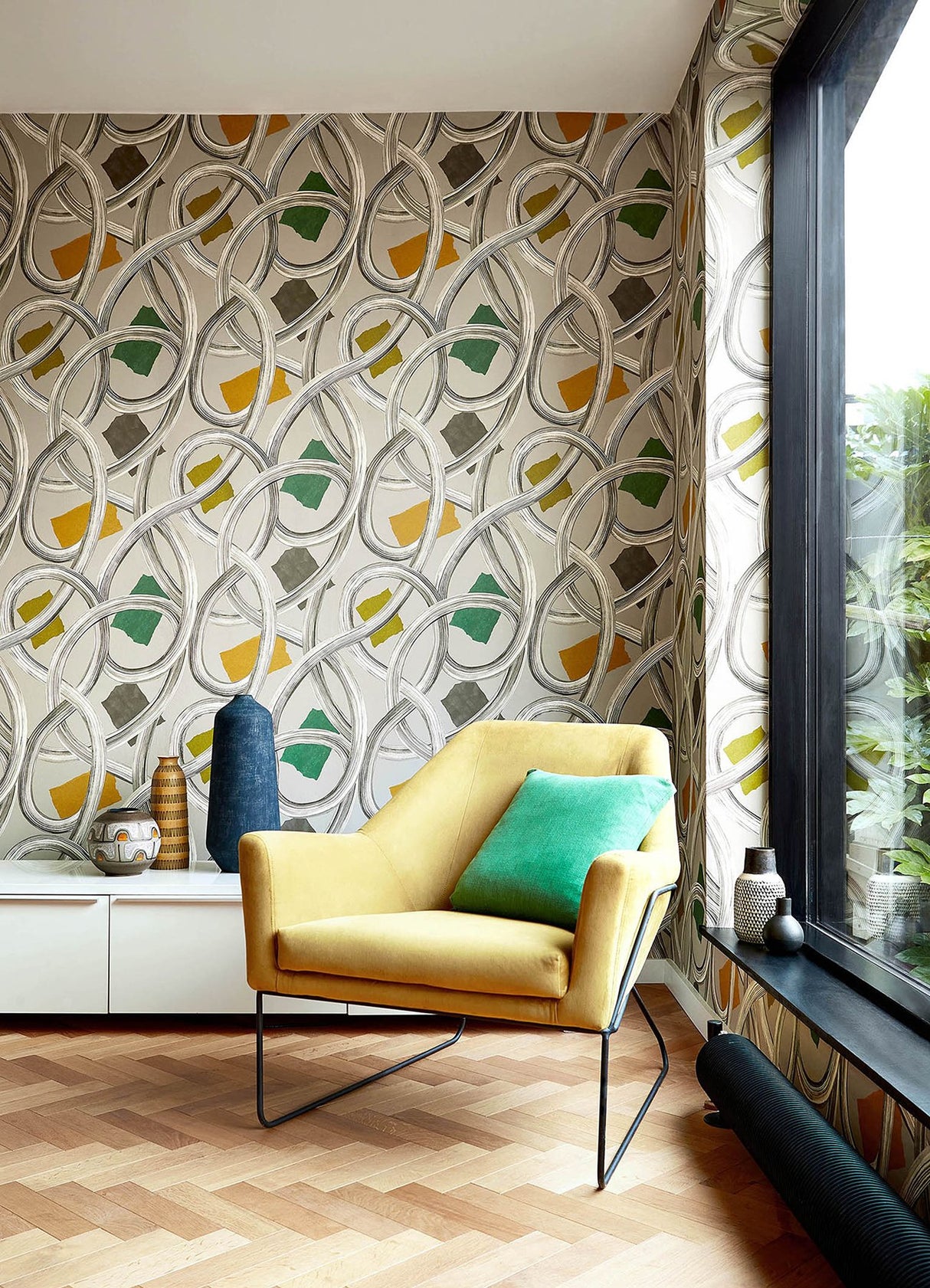 Calix Grey Twisted Geo Wallpaper with Abstract Feature Wall Design - ohpopsi CEP50128W