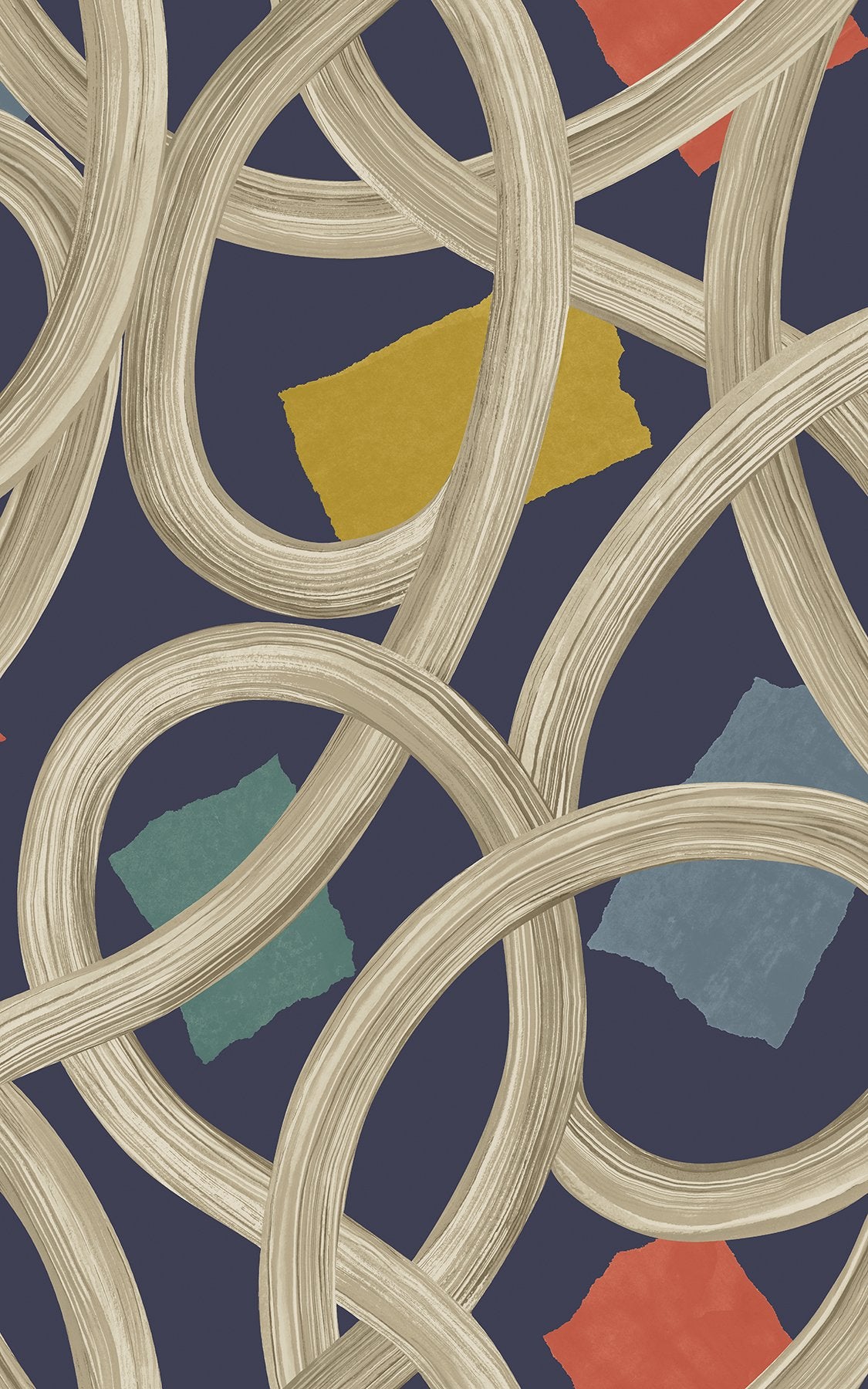 Calix Indigo Twisted Geo Wallpaper with Abstract Feature Wall Pattern - Brewster CEP50129W