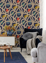 Calix Indigo Twisted Geo Wallpaper with Abstract Feature Wall Pattern - Brewster CEP50129W