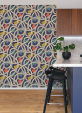 Calix Indigo Twisted Geo Wallpaper with Abstract Feature Wall Pattern - Brewster CEP50129W