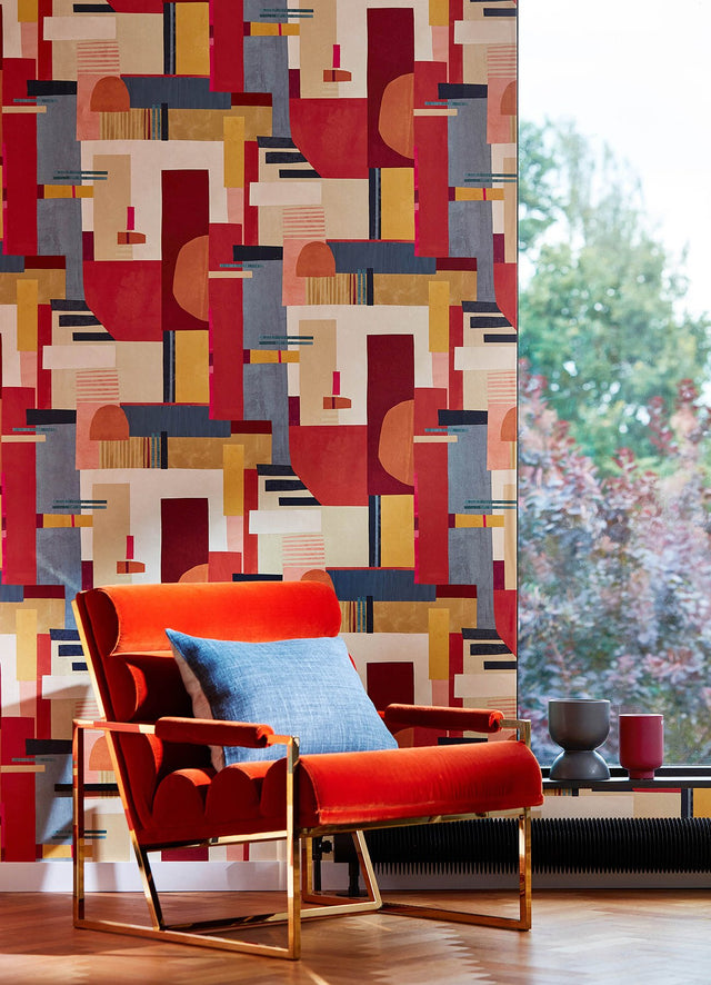 Rhodes Red Blocs Abstract Feature Wall Wallpaper - ohpopsi CEP50130W