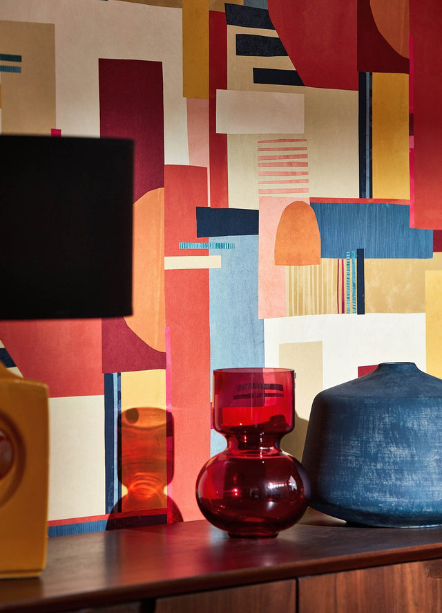 Rhodes Red Blocs Abstract Feature Wall Wallpaper - ohpopsi CEP50130W