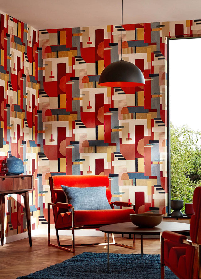Rhodes Red Blocs Abstract Feature Wall Wallpaper - ohpopsi CEP50130W