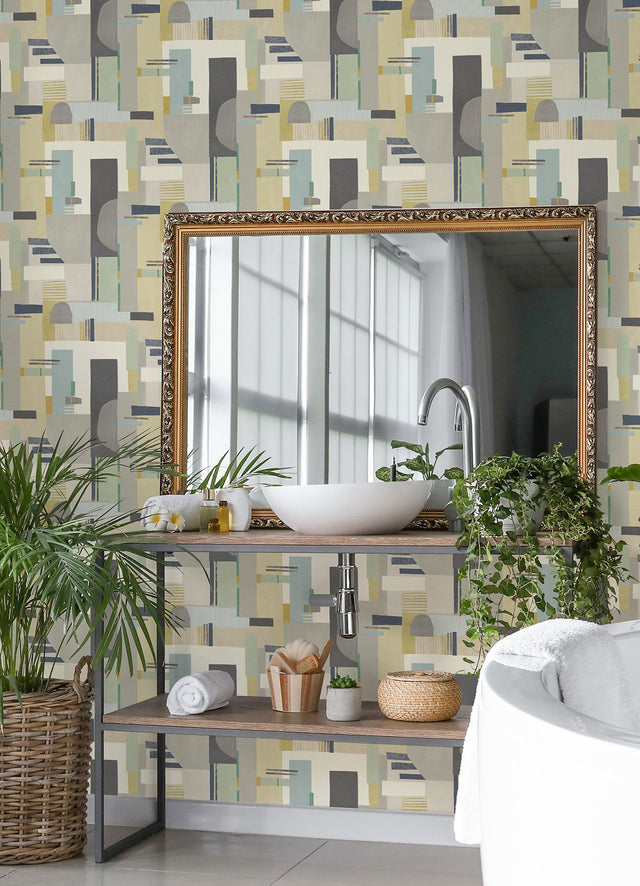 Rhodes Neutral Blocs Abstract Feature Wall Wallpaper - ohpopsi CEP50133W