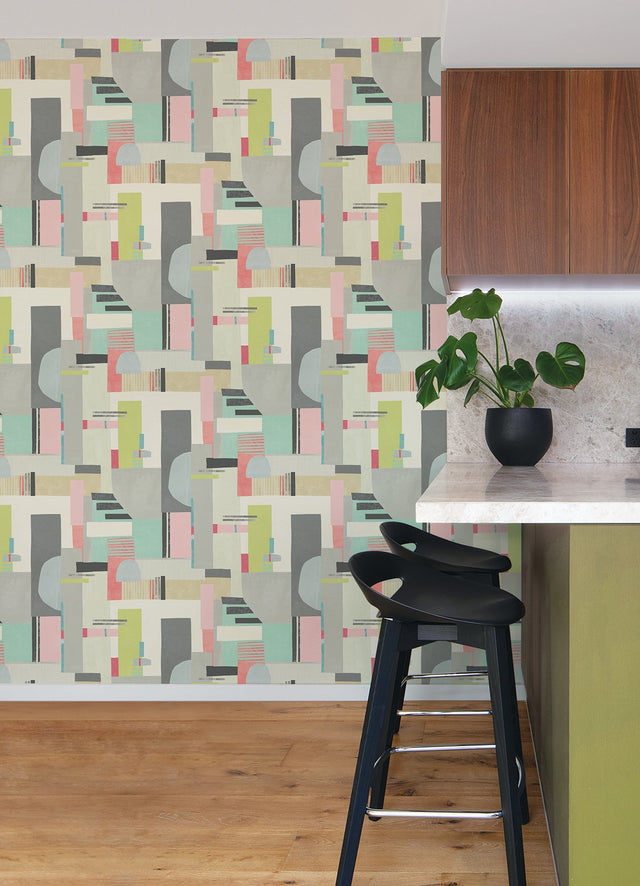 Rhodes Pastel Blocs Wallpaper with Abstract Graphic Feature Wall Style - ohpopsi CEP50134W