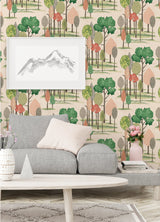Cypress Pink Tall Trees Wallpaper with Botanical Farmhouse Motif - ohpopsi CEP50136W