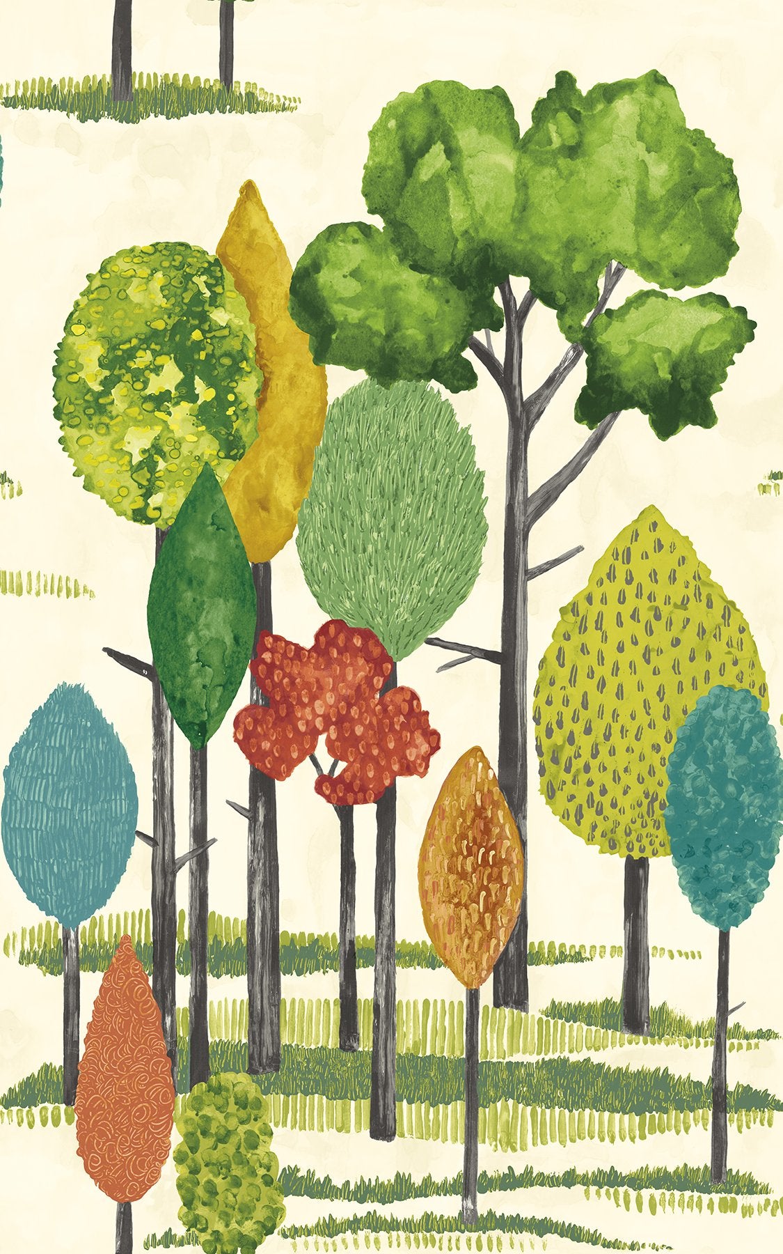 Cypress Teal Tall Trees Wallpaper with Botanical Farmhouse Pattern - CEP50137W