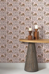 Ferrandi Light Pink Wallpaper with Tibetan Tiger and Floral Motif - York CH1420