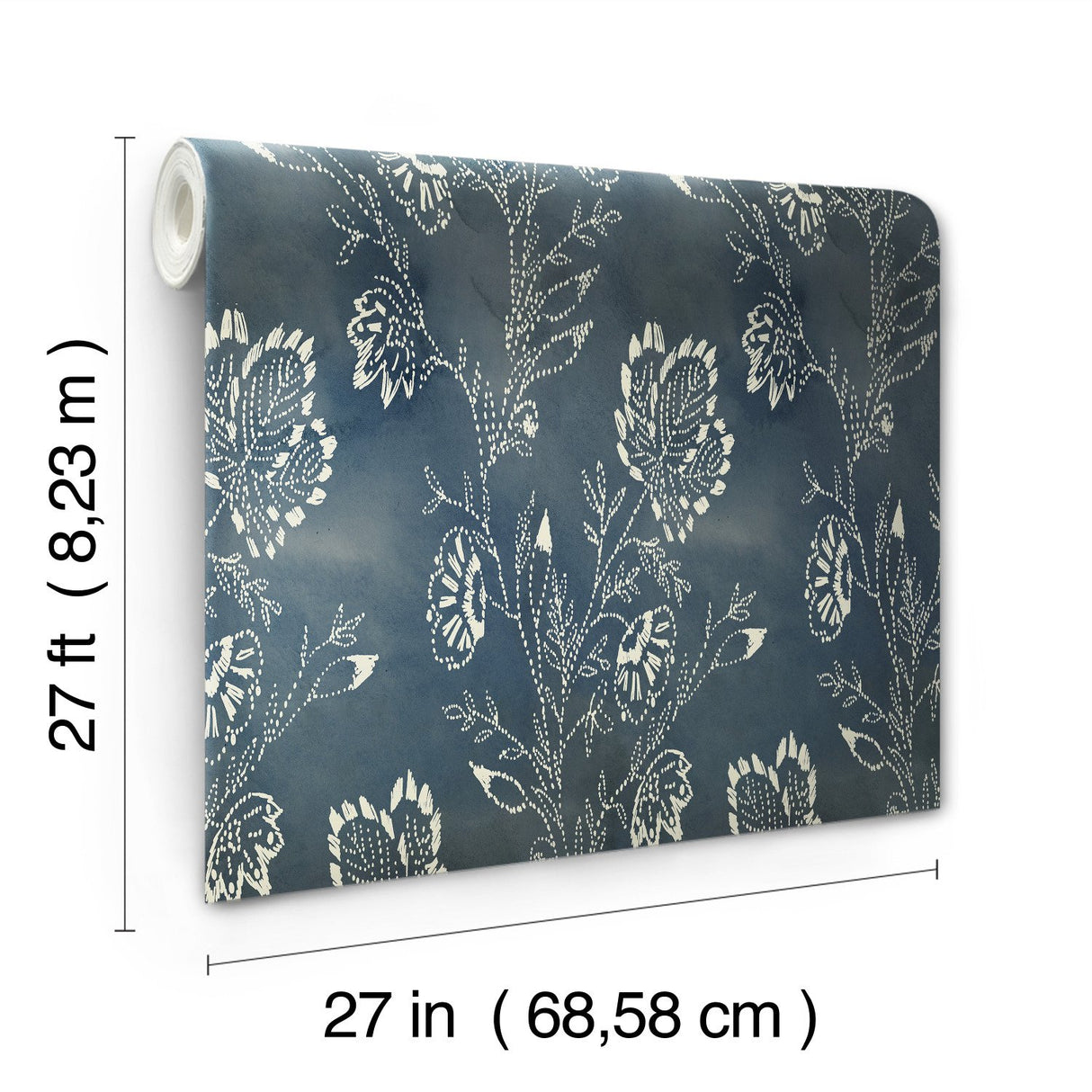Barbier Blue Wallpaper with Botanical Watercolor Leaf & Vine Motif - York CH1426