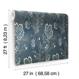 Barbier Blue Wallpaper with Botanical Watercolor Leaf & Vine Motif - York CH1426