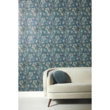 Barbier Blue Wallpaper with Botanical Watercolor Leaf & Vine Motif - York CH1426
