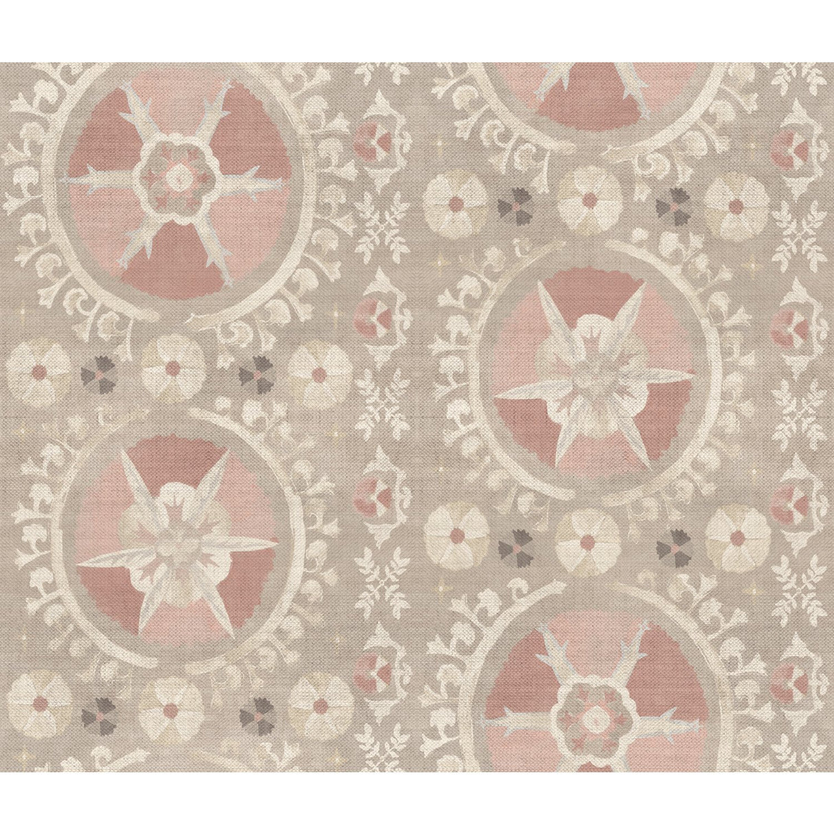 Fleurus Light Pink Geometric Suzani Medallion Wallpaper - York CH1431