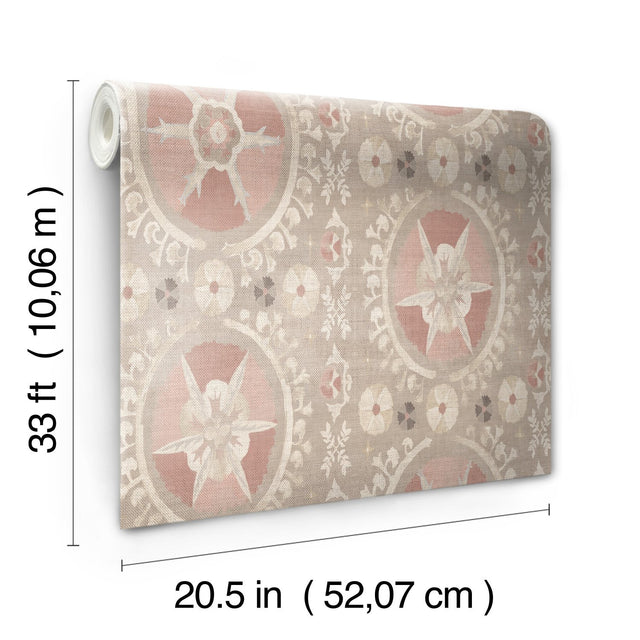 Fleurus Light Pink Geometric Suzani Medallion Wallpaper - York CH1431