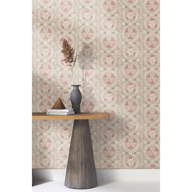 Fleurus Light Pink Geometric Suzani Medallion Wallpaper - York CH1431