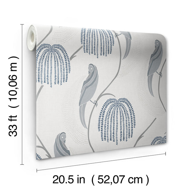 Blaise Blue & Grey Wallpaper with Stylized Birds and Botanicals - York CH1435