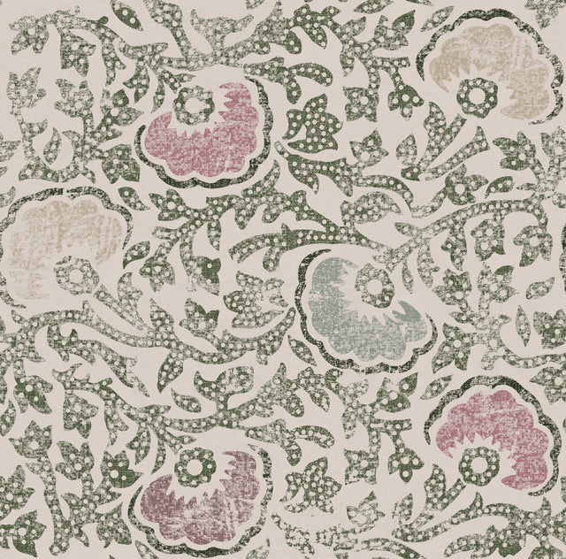 Fontaine Multicolor Wallpaper with Vintage Floral Vines Pattern, Prepasted Sure Strip - York CH1440