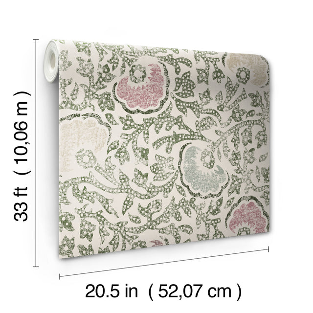 Fontaine Multicolor Wallpaper with Vintage Floral Vines Pattern, Prepasted Sure Strip - York CH1440