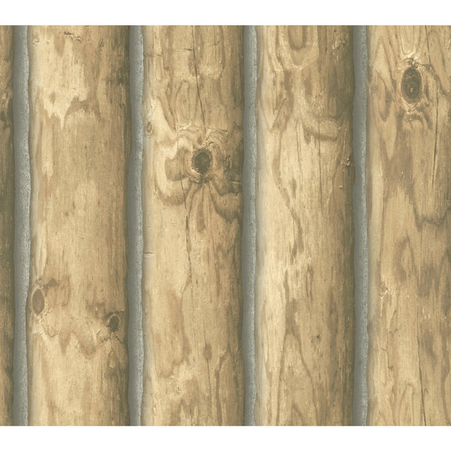 Mountain Logs Light Brown Wallpaper with Rustic Wood Log Motif - York CH7977